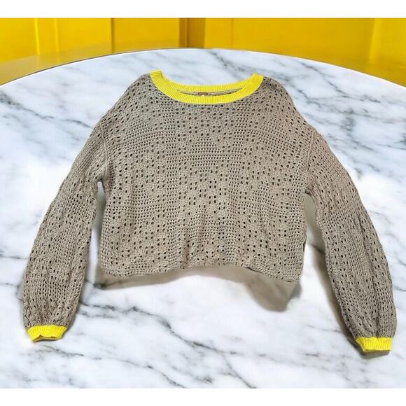 Free People Home Run Crop Knit Sweater Women’s Sz S Crochet Boho Cottagecore - Picture 11 of 11